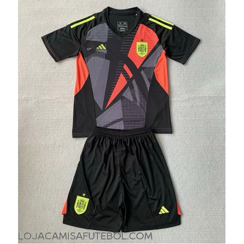 Camisa de Futebol Espanha Goleiro Equipamento Secundário Infantil Europeu 2024 Manga Curta (+ Calças curtas)